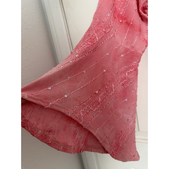 Womens Shirt Pink Tie Dye Cold Shoulder Flare 14/16 Fairy Renaissance Sequins - Picture 5 of 9